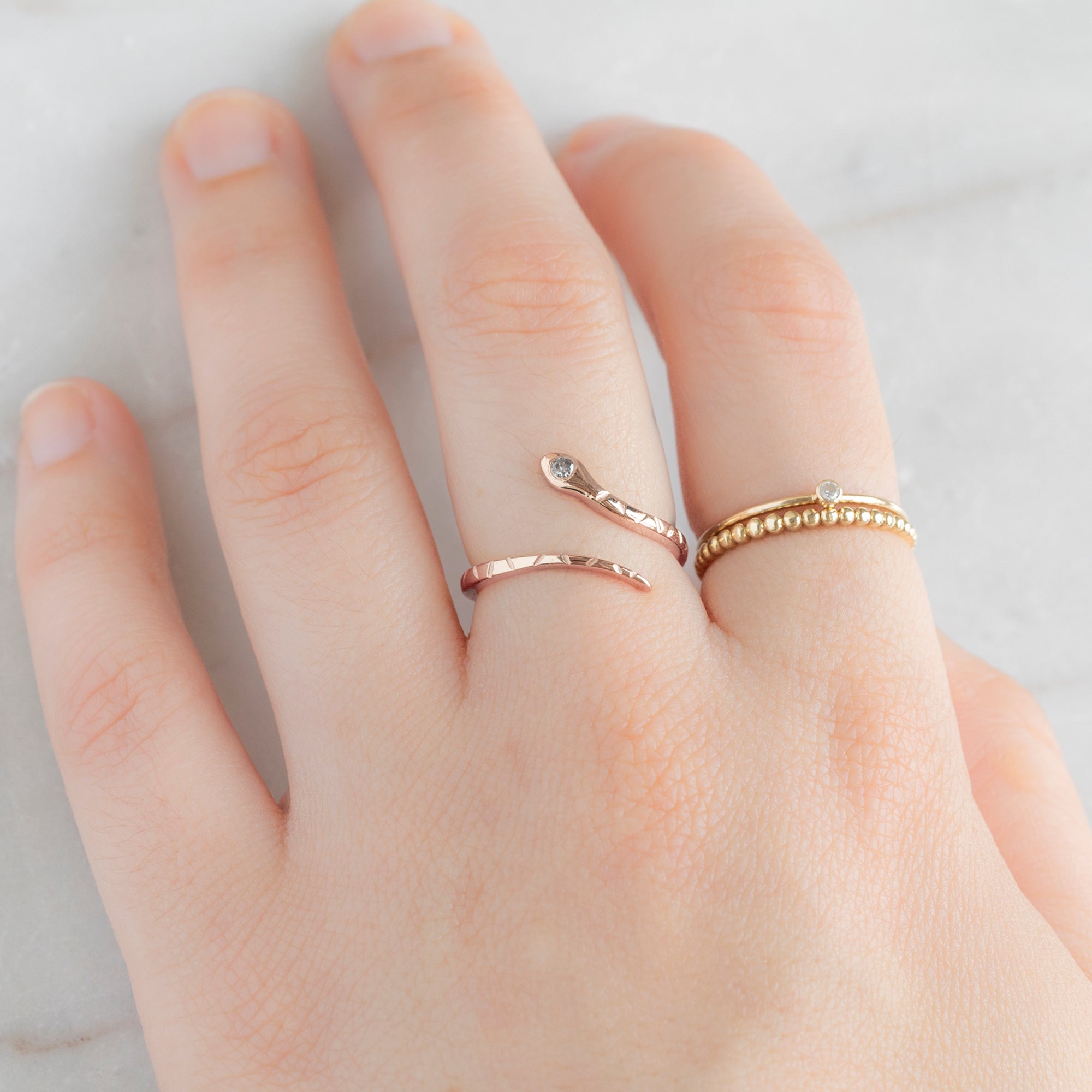 The Salt and Pepper Diamond Serpent Ring | Yellow, Rose or White Gold
