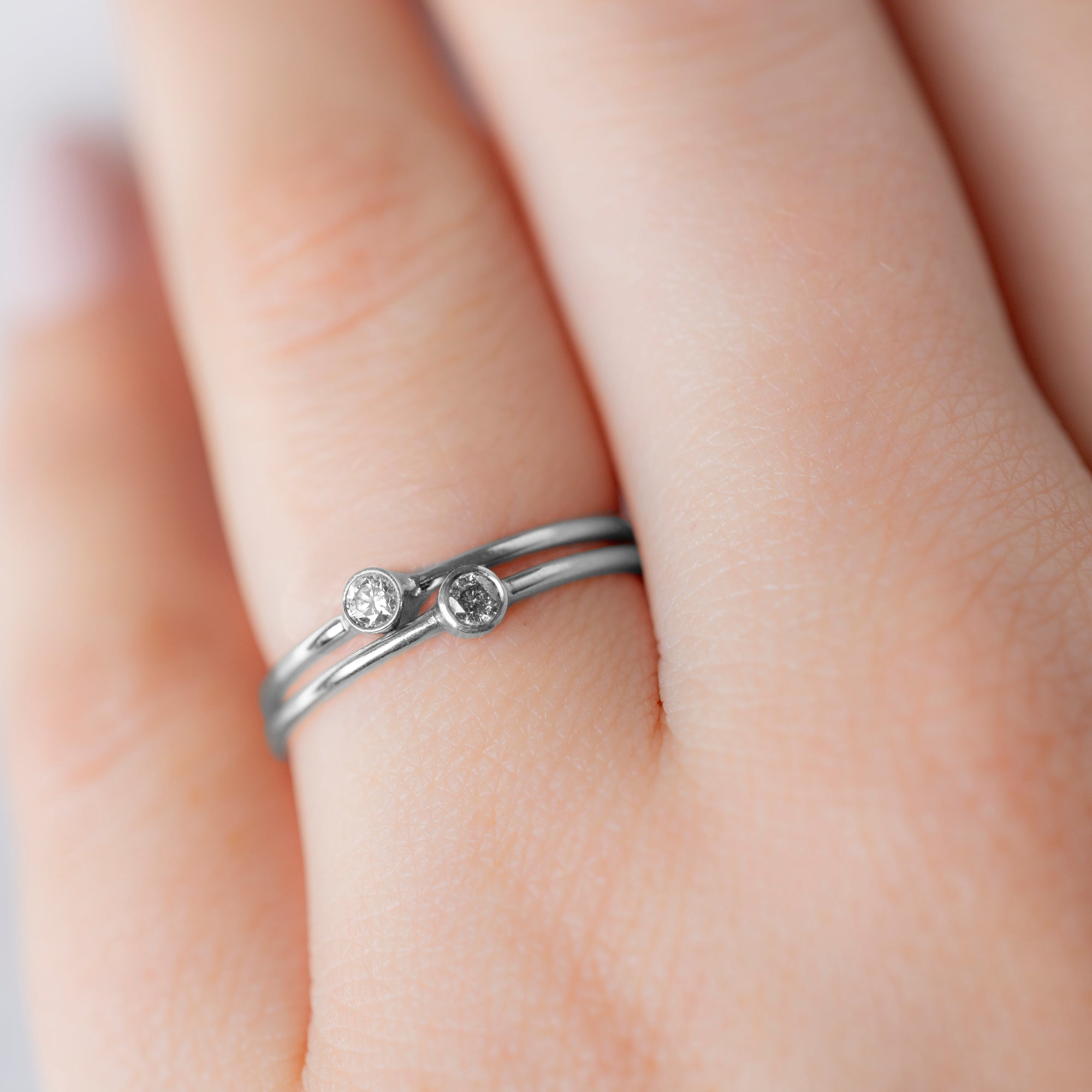 Alexis Russell Rings The Teensy Salt and Pepper Diamond Stacking Ring | Yellow, Rose or White Gold