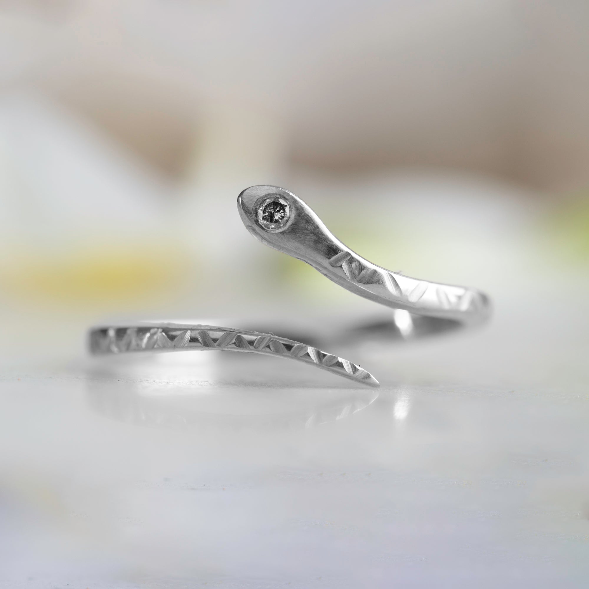 The Salt and Pepper Diamond Serpent Ring | Yellow, Rose or White Gold