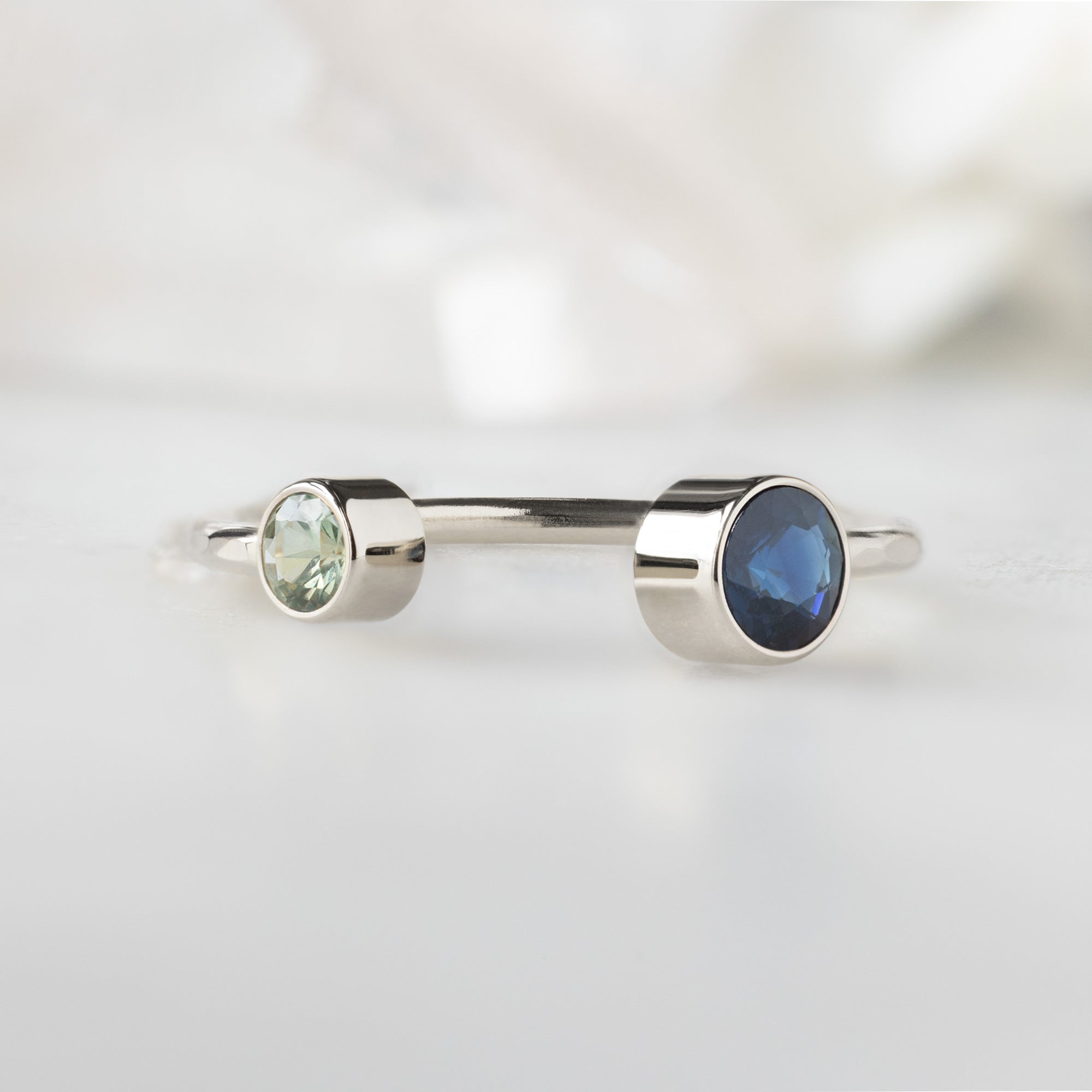 The Open Cuff Blue + Green Sapphire Ring | Yellow Gold or Sterling Silver