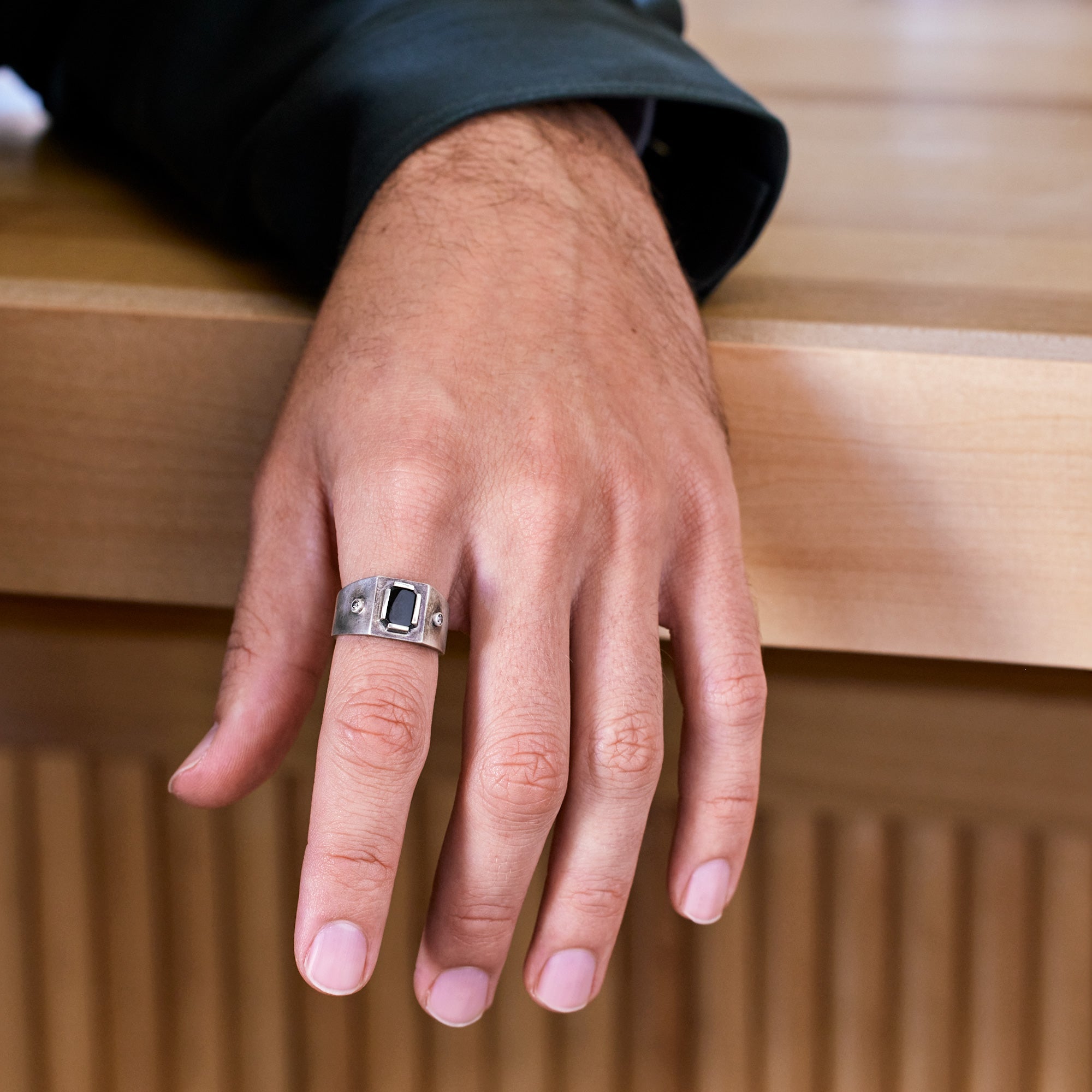The Onyx & Diamond Signet Ring | Oxidized Sterling Silver