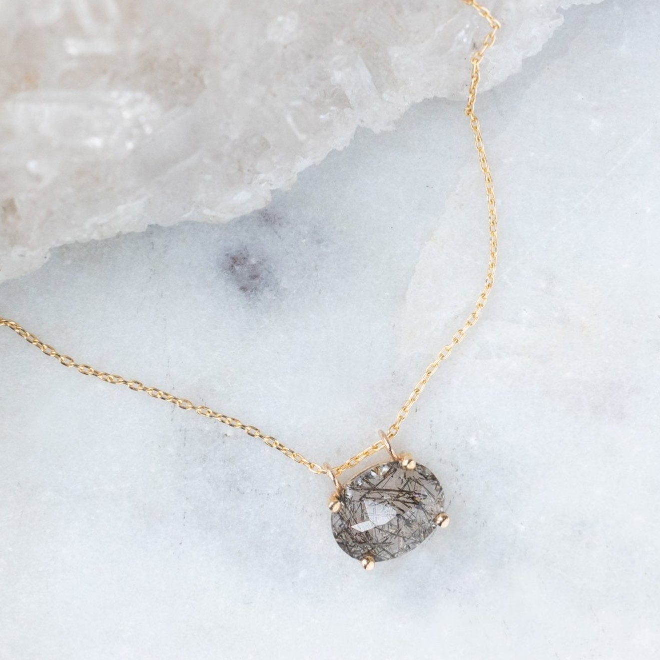 The Tourmaline in Quartz Necklace | Yellow, Rose, White or Sterling Silver