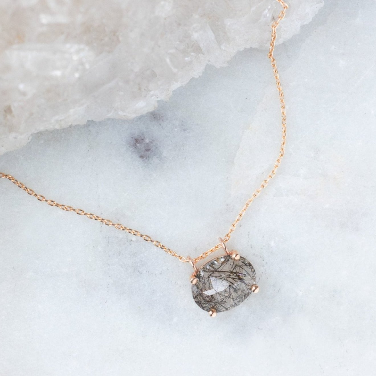 The Tourmaline in Quartz Necklace | Yellow, Rose, White or Sterling Silver
