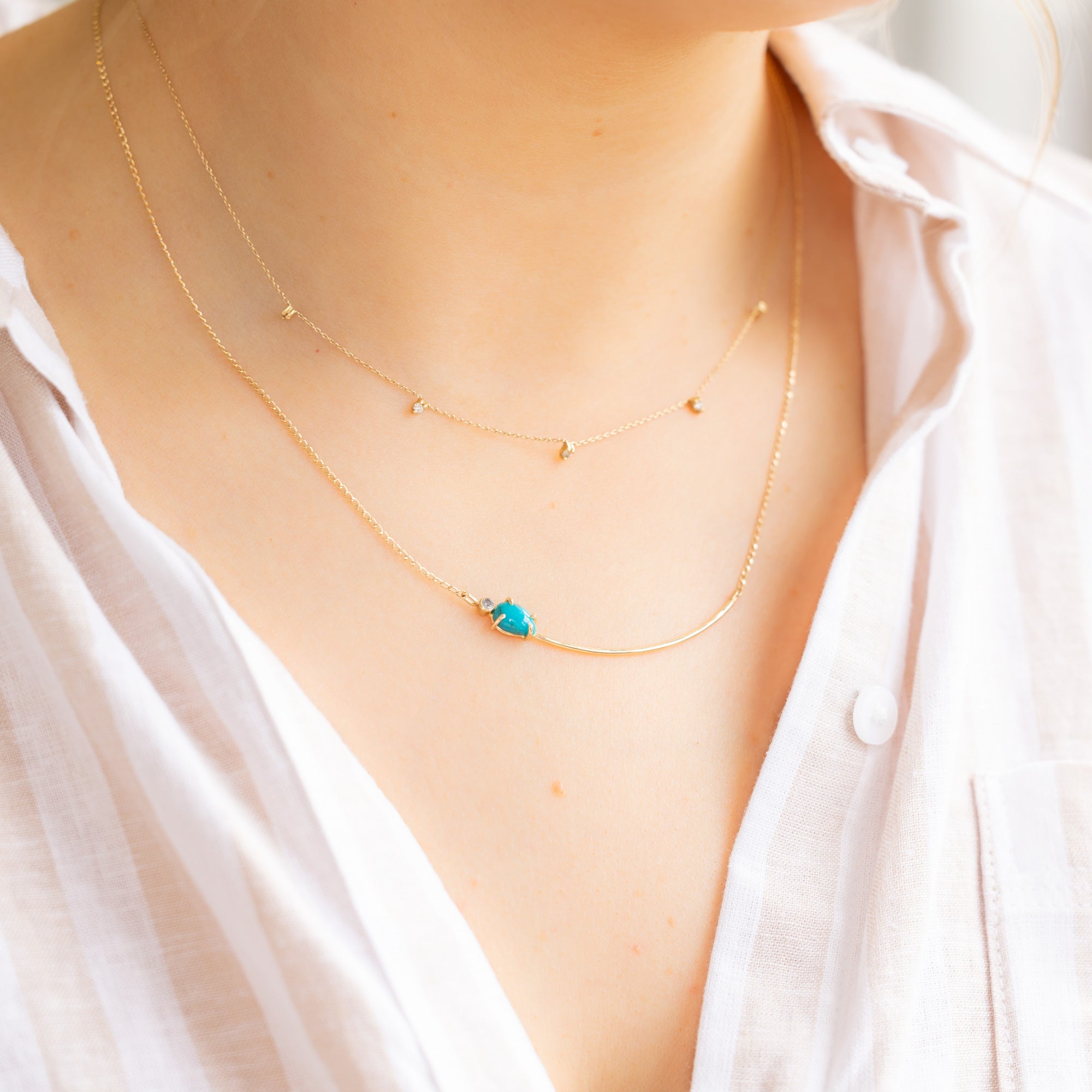 Alexis Russell Necklaces The Asymmetrical Turquoise + Diamond Necklace | Yellow Gold or Sterling Silver