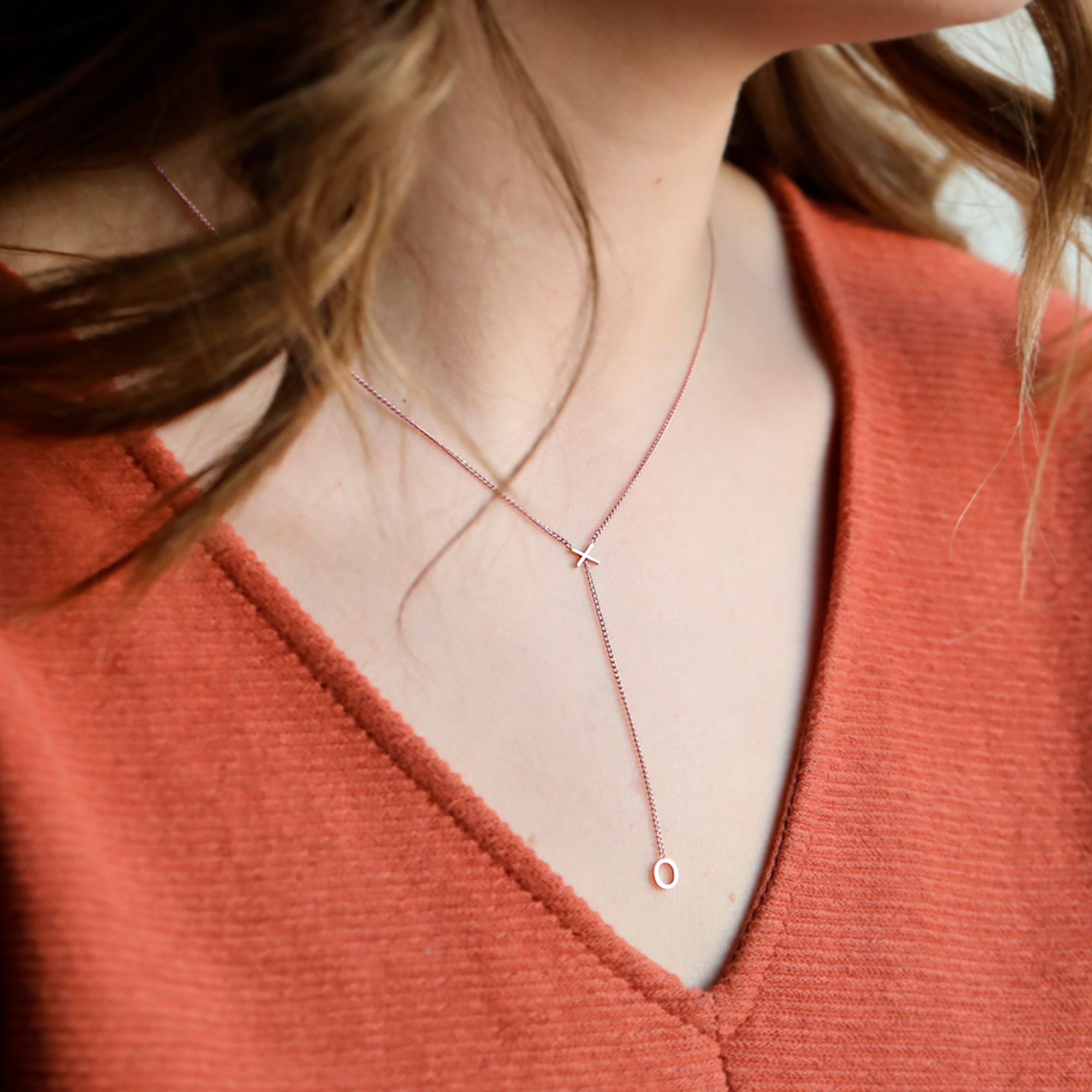 The XO' Lariat Necklace | Yellow, Rose or Sterling Silver