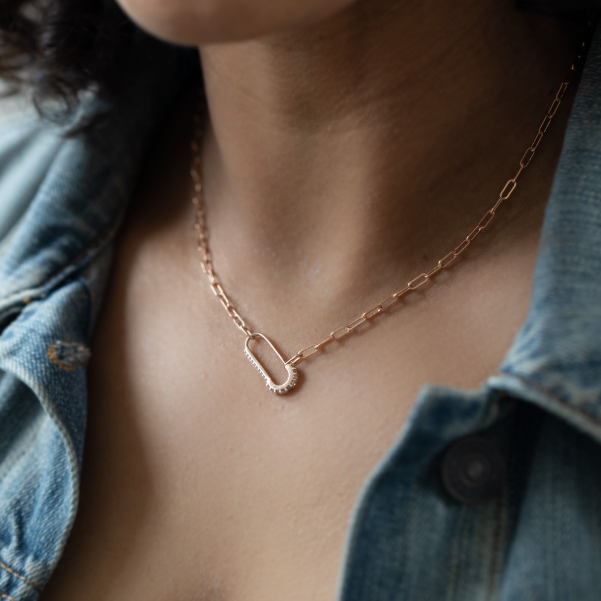 Alexis Russell Necklaces The White Diamond Pavé Pin Necklace | Rose Gold or Sterling Silver