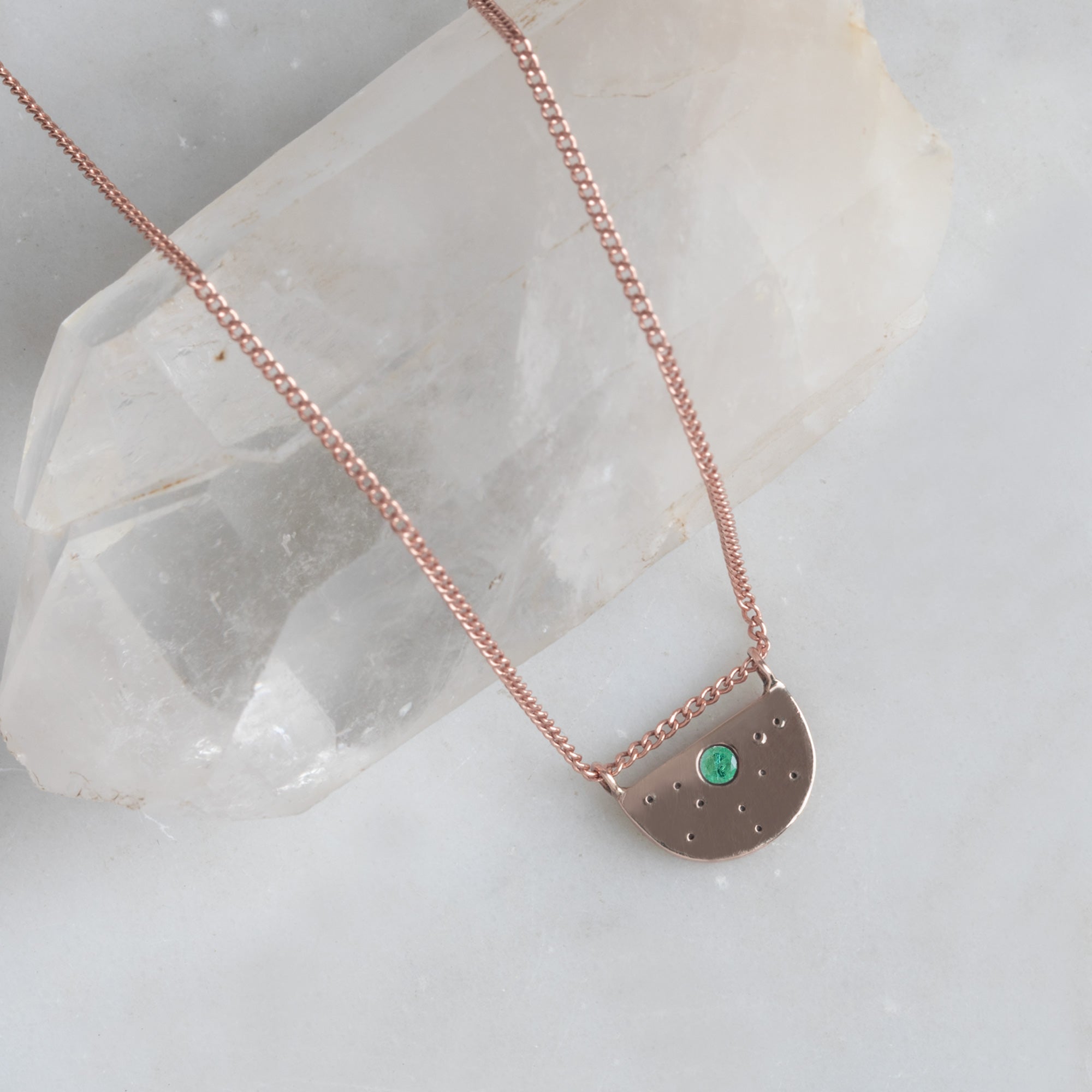 The Emerald Half Moon Stardust Necklace | Yellow, Rose or Sterling Silver