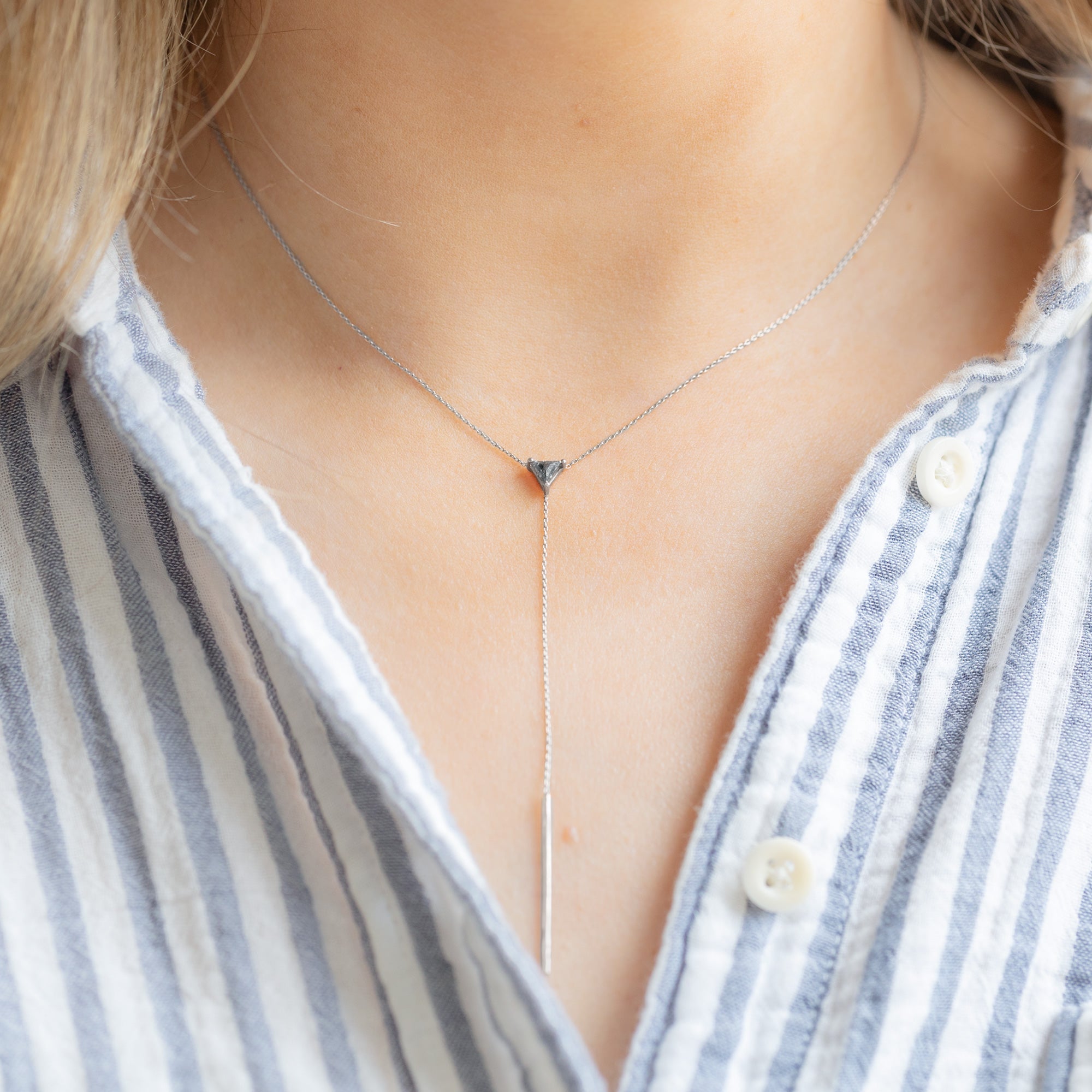 Alexis Russell Necklaces The Trillion Black Diamond Lariat Necklace | White Gold