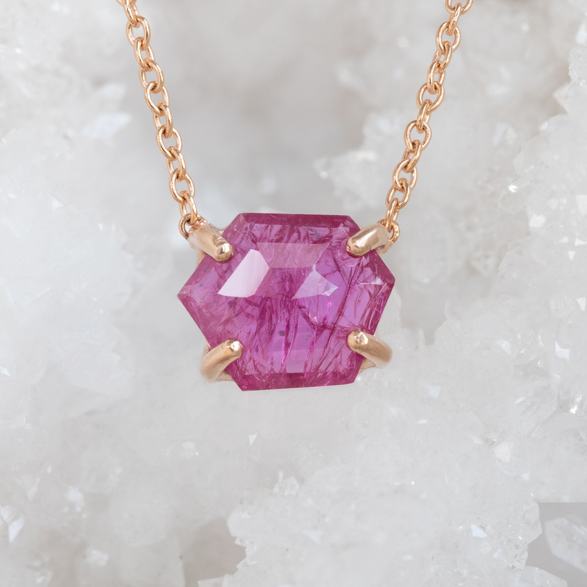 The Geometric Ruby Necklace | Yellow, Rose or Sterling Silver