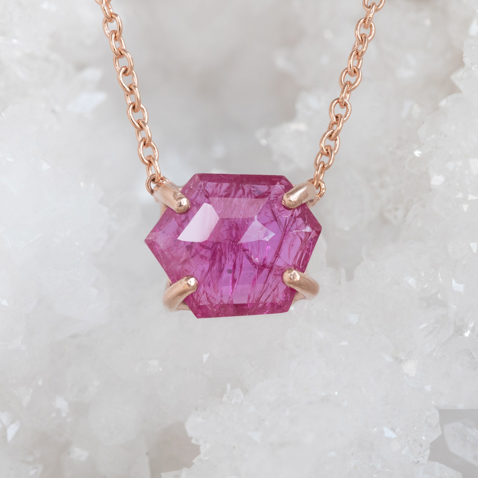 The Geometric Ruby Necklace | Yellow, Rose or Sterling Silver