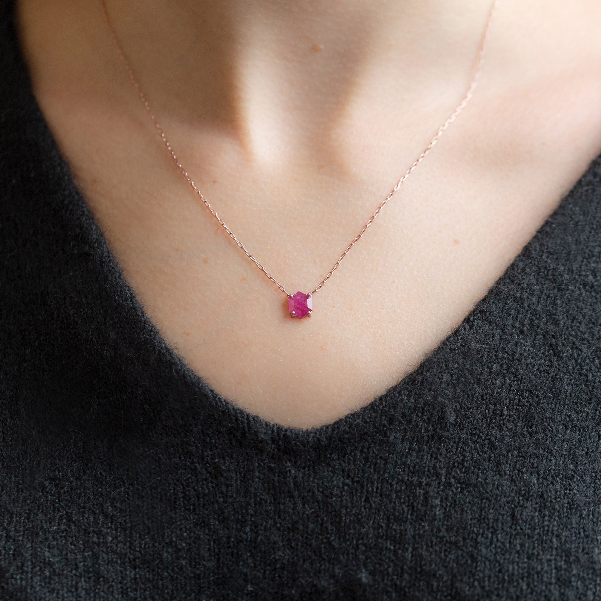 The Geometric Ruby Necklace | Yellow, Rose or Sterling Silver