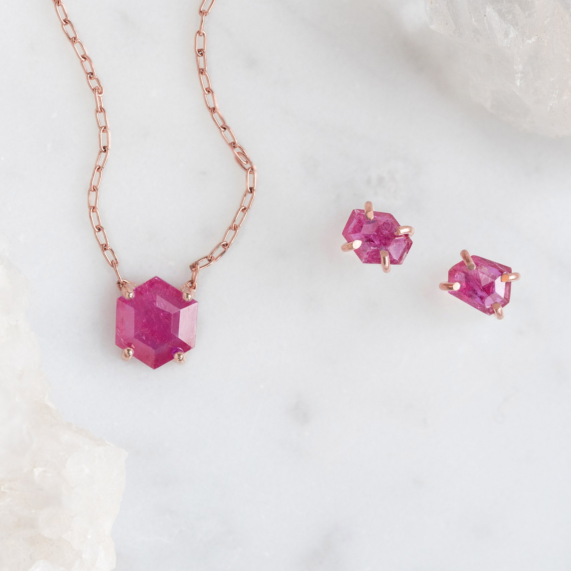 The Geometric Ruby Necklace | Yellow, Rose or Sterling Silver