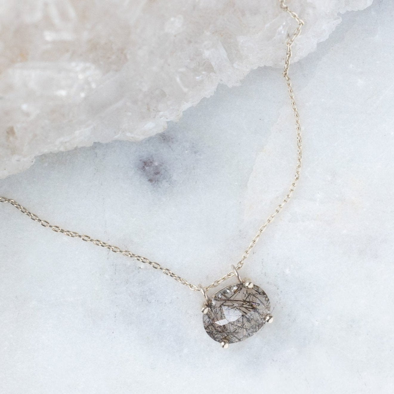 The Tourmaline in Quartz Necklace | Yellow, Rose, White or Sterling Silver