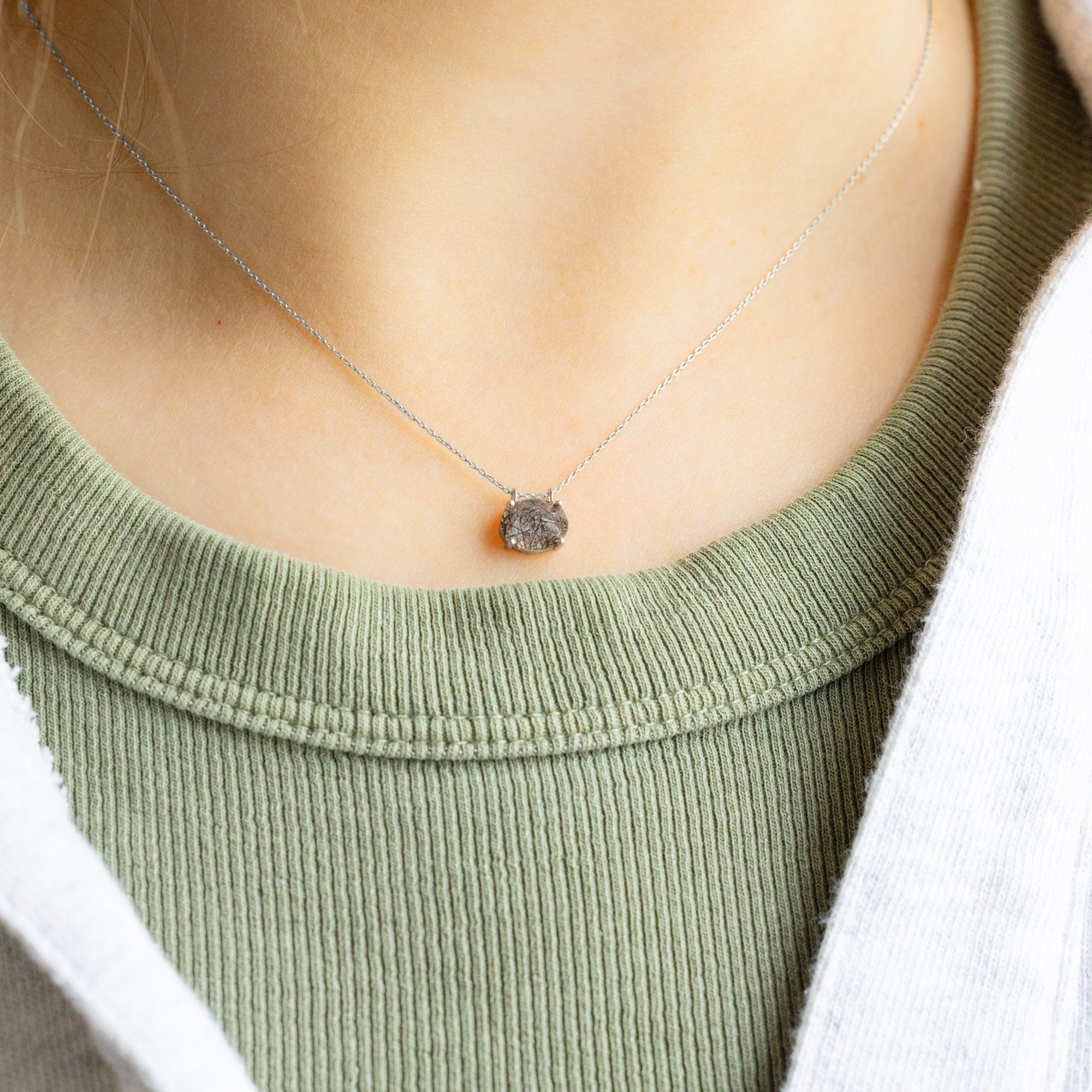 The Tourmaline in Quartz Necklace | Yellow, Rose, White or Sterling Silver