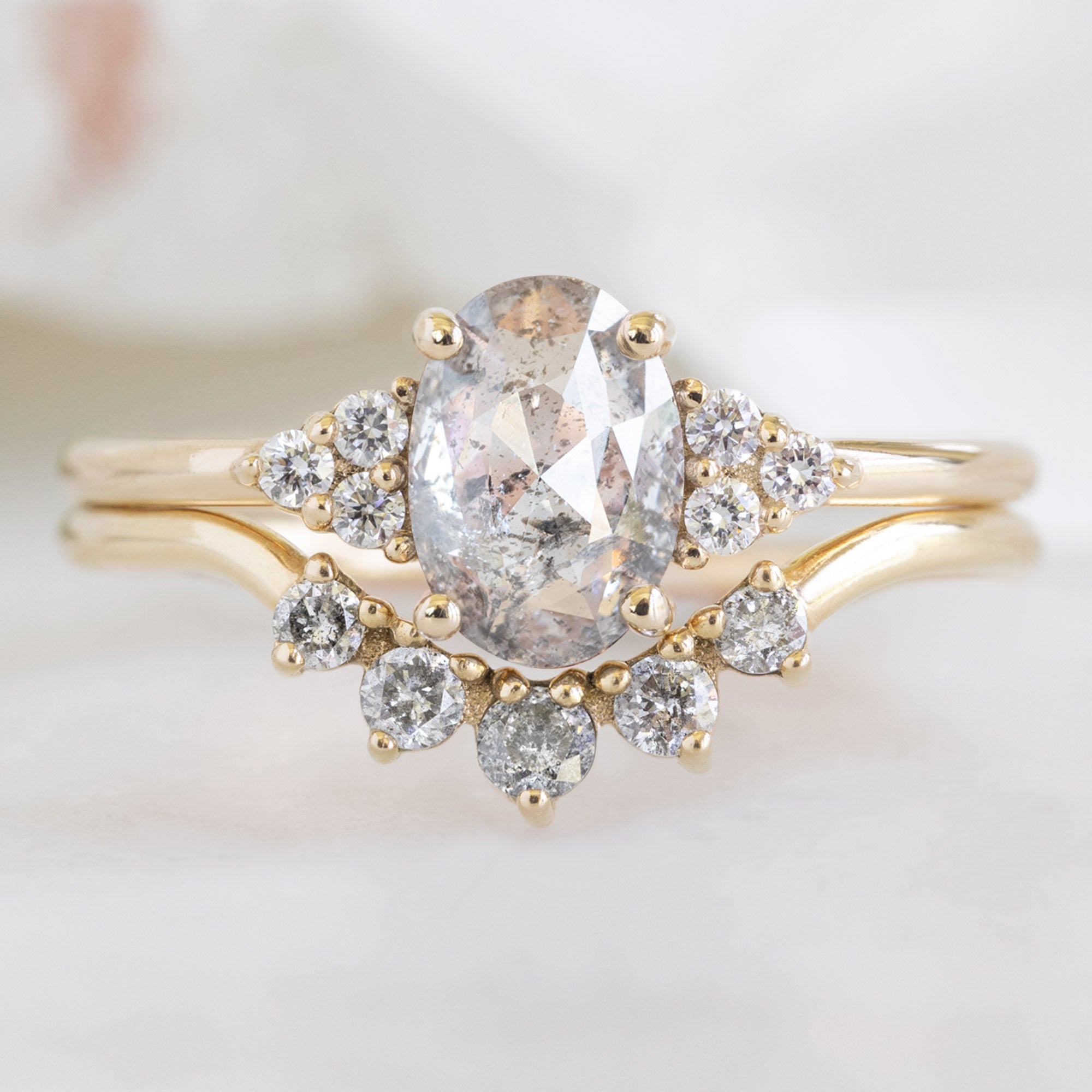 Round Salt and Pepper Diamond Sunburst Stacking Band | Yellow, Rose or White Gold