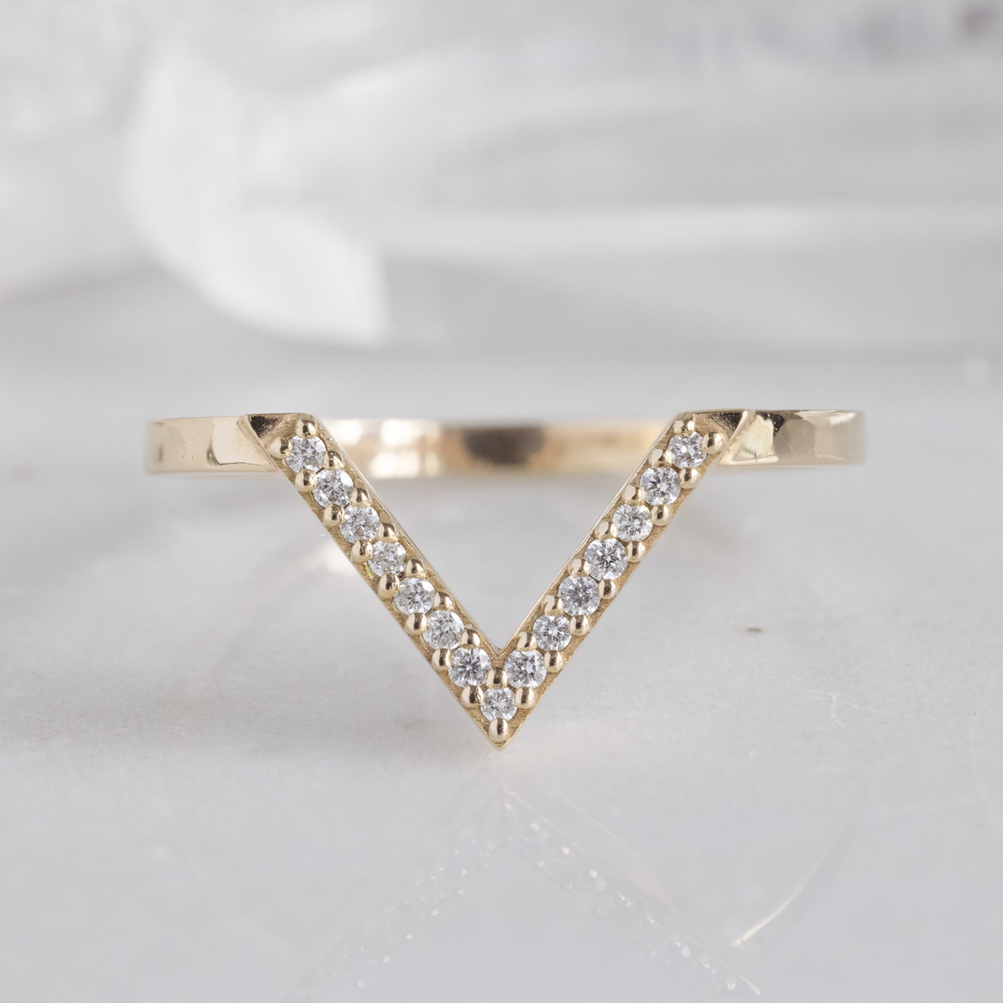 White Diamond Pavé Pointed Peak Stacking Band | Yellow, Rose or White Gold