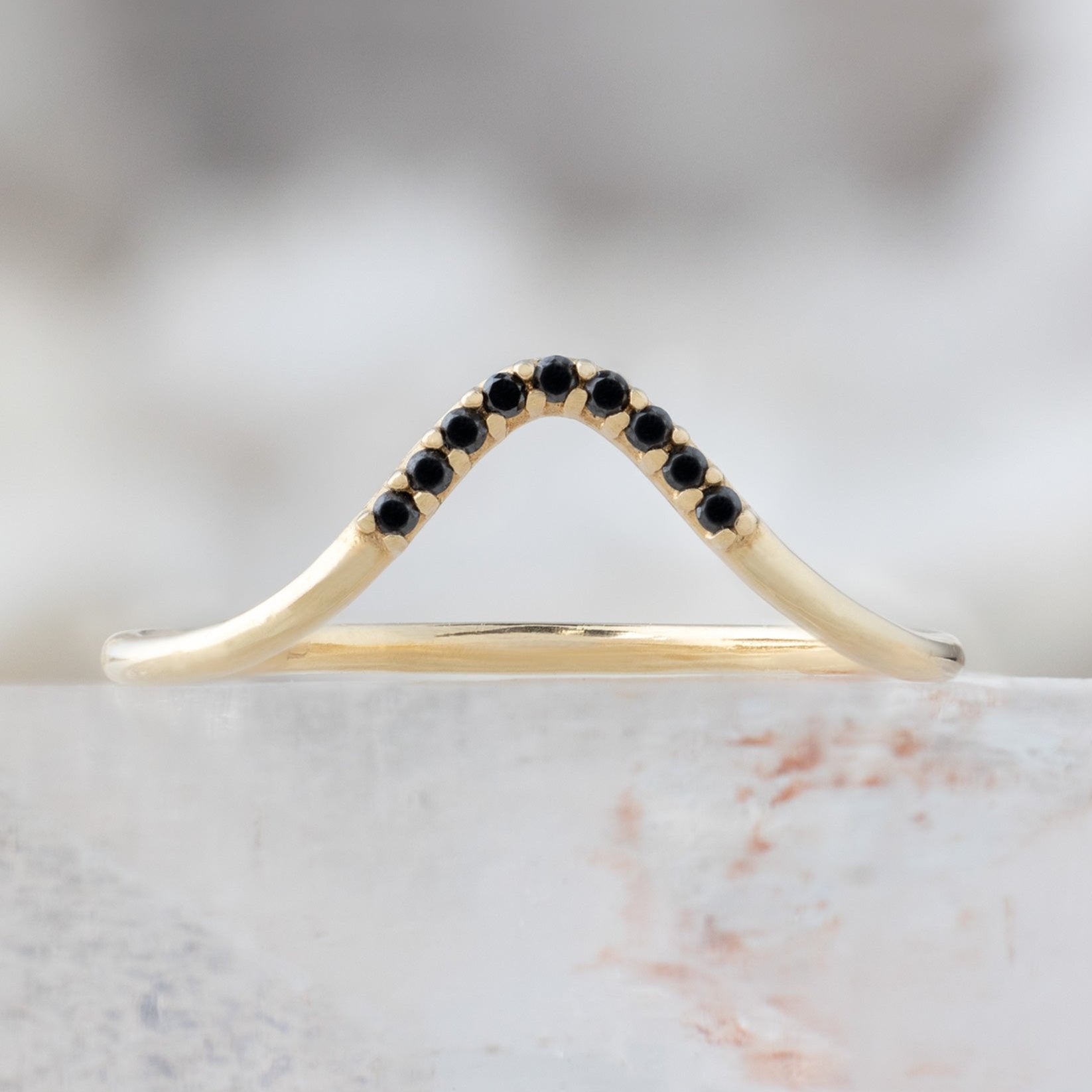 Black Diamond Pavé Peak Stacking Band | Yellow, Rose or White Gold