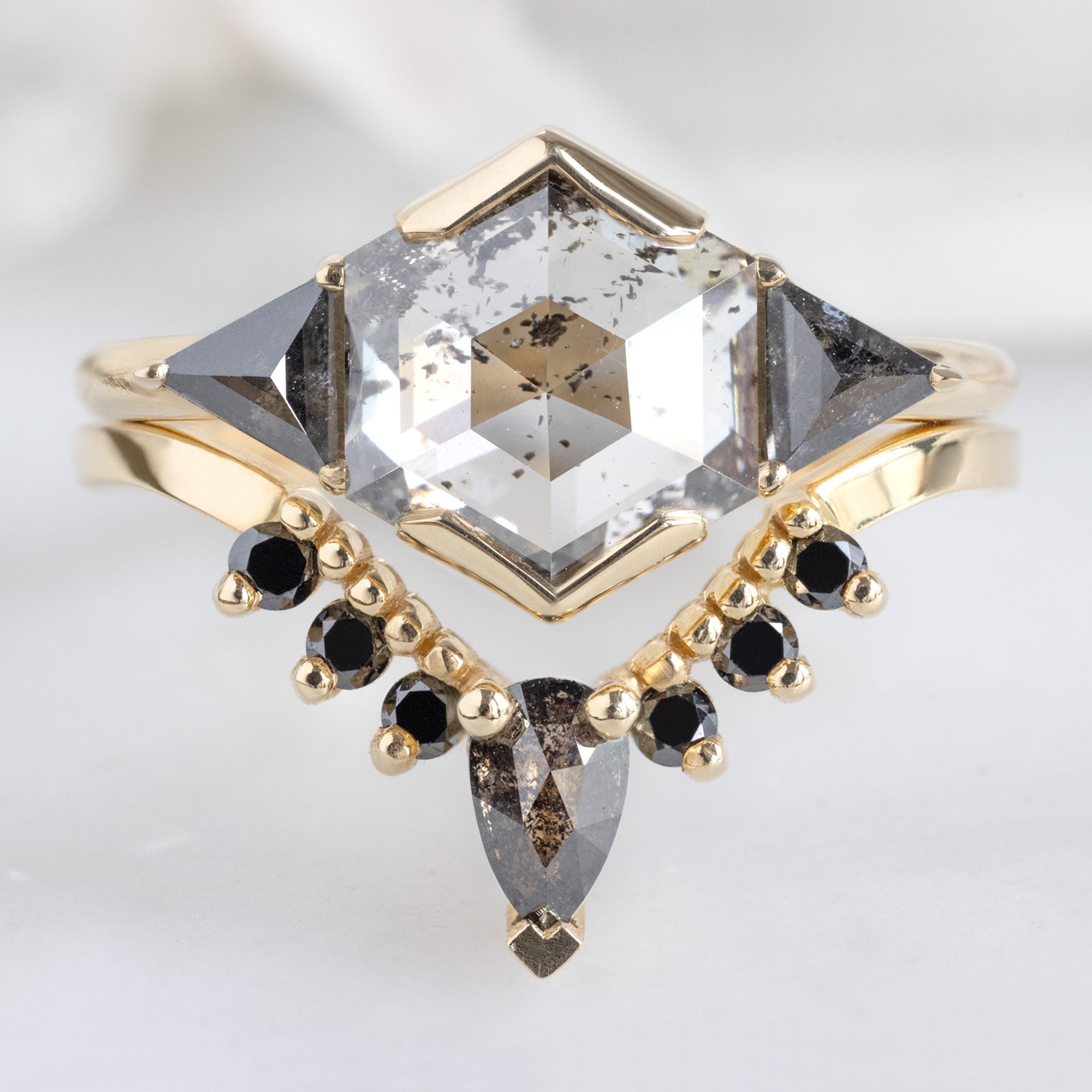 Black Diamond Sunburst Stacking Band | Yellow, Rose or White Gold
