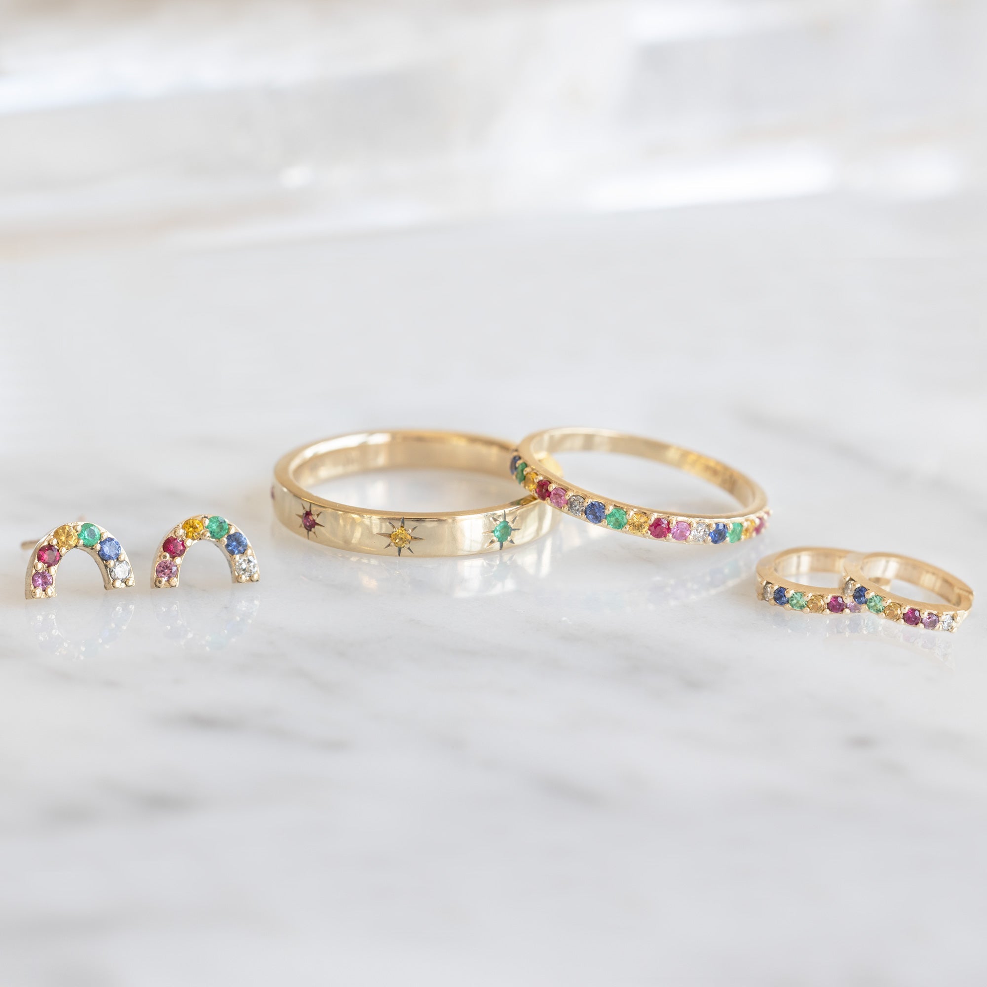 Alexis Russell Wedding Bands Star-Set Rainbow Sapphire Band | Yellow, Rose or White Gold