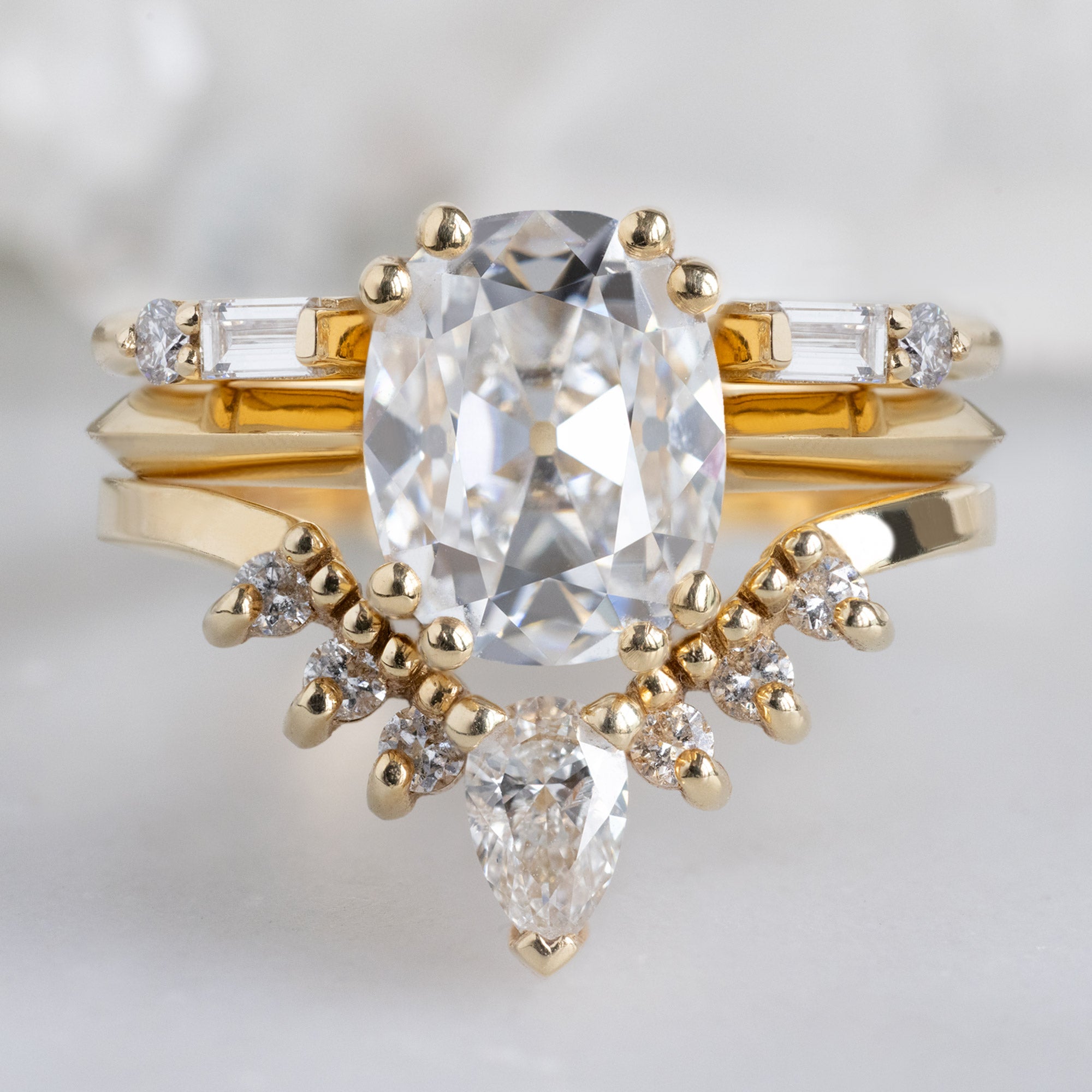 The Luxe Open Cuff Baguette White Diamond Stacking Band | Yellow, Rose or White Gold