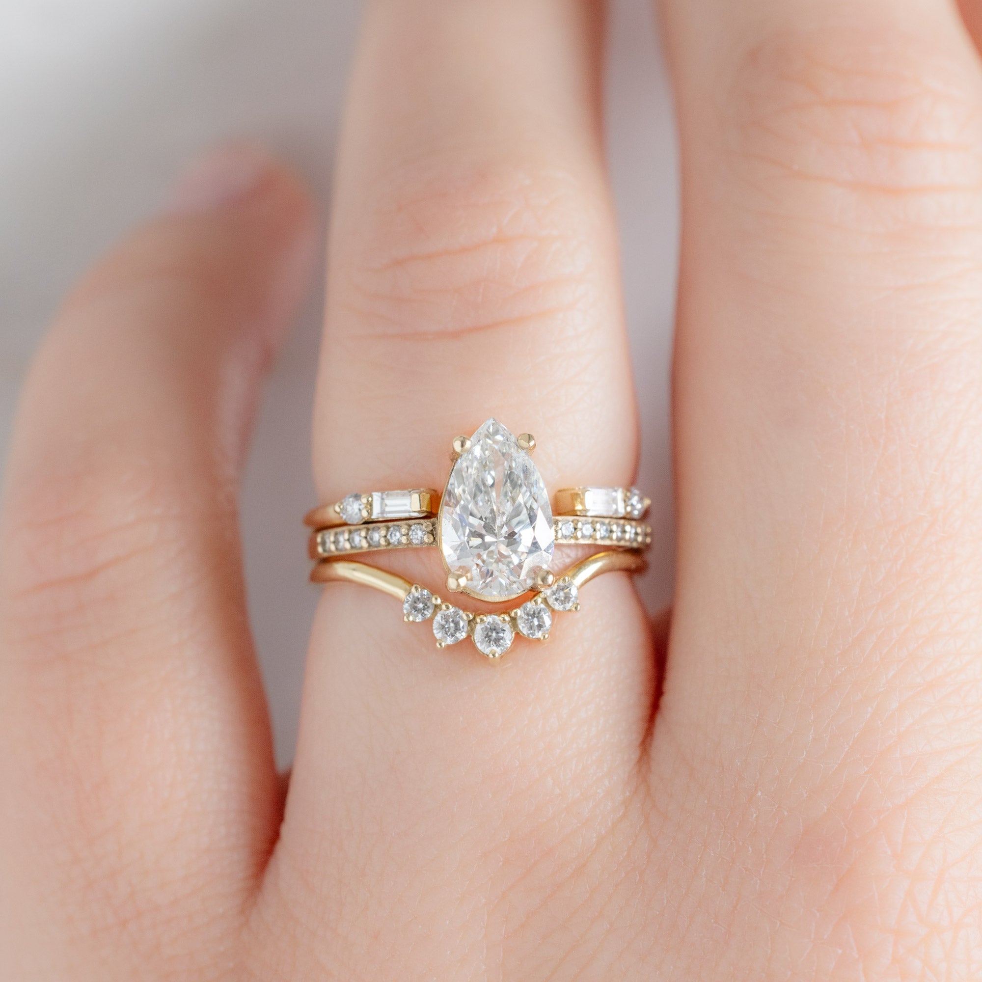 The Luxe Open Cuff Baguette White Diamond Stacking Band | Yellow, Rose or White Gold