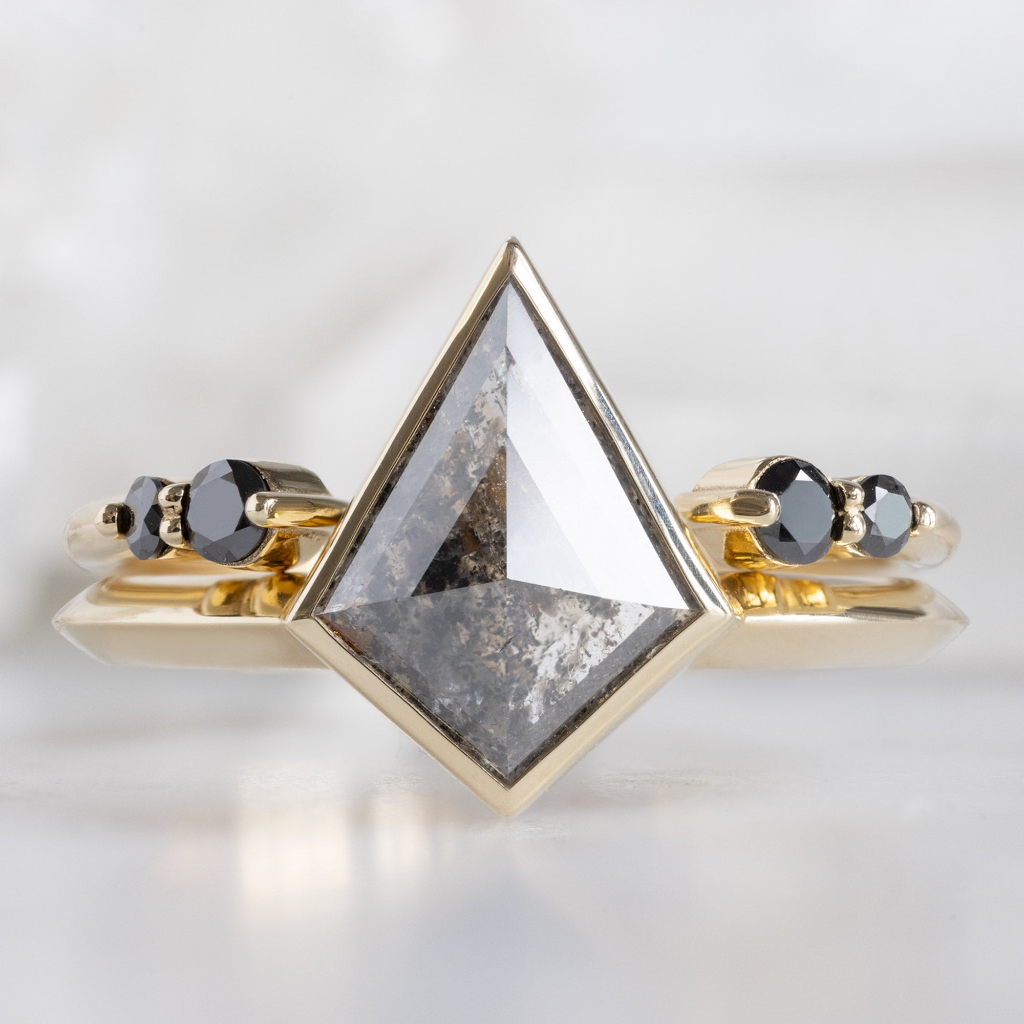 The Luxe Open Cuff Round Black Diamond Stacking Band | Yellow, Rose or White Gold