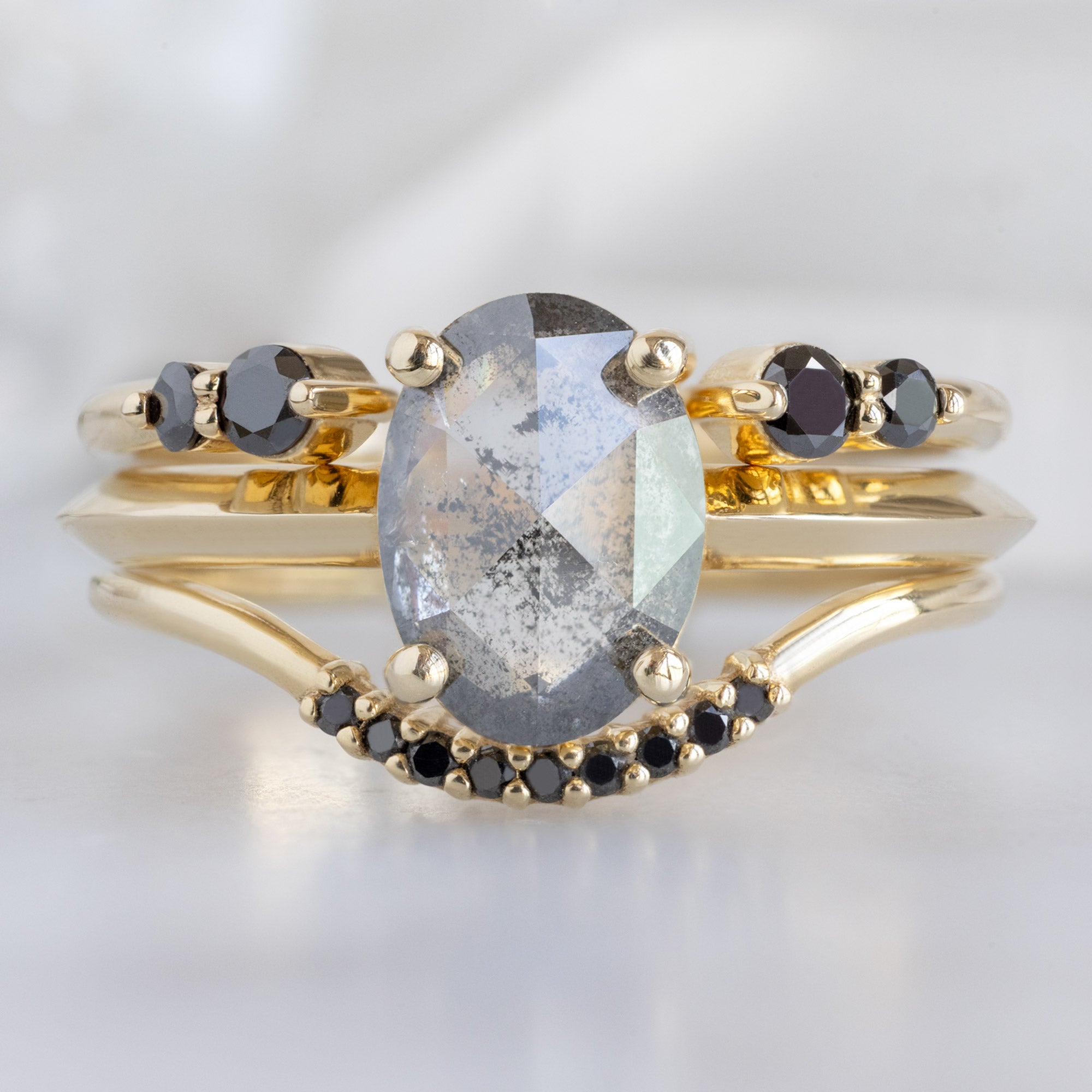 The Luxe Open Cuff Round Black Diamond Stacking Band | Yellow, Rose or White Gold