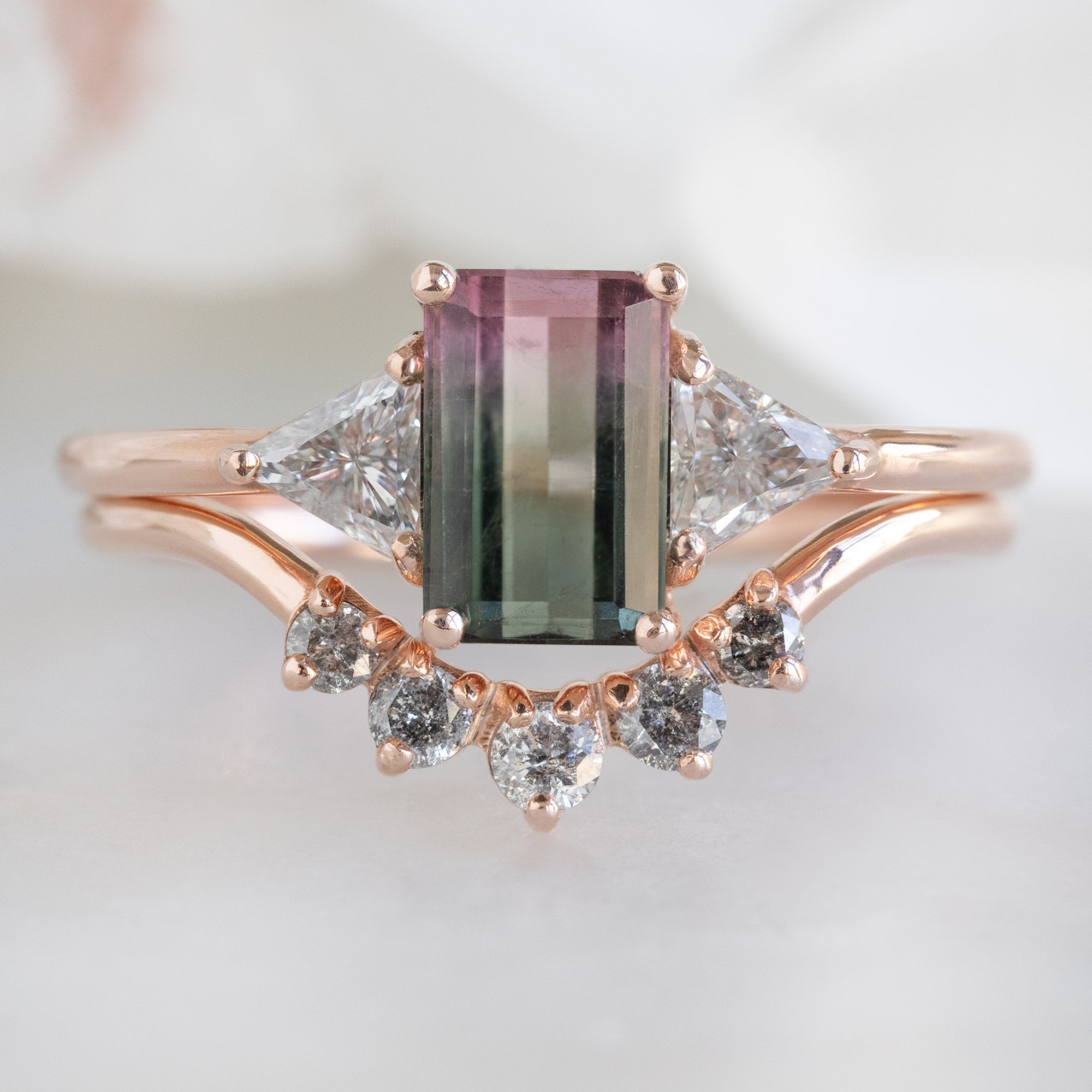 Round Salt and Pepper Diamond Sunburst Stacking Band | Yellow, Rose or White Gold