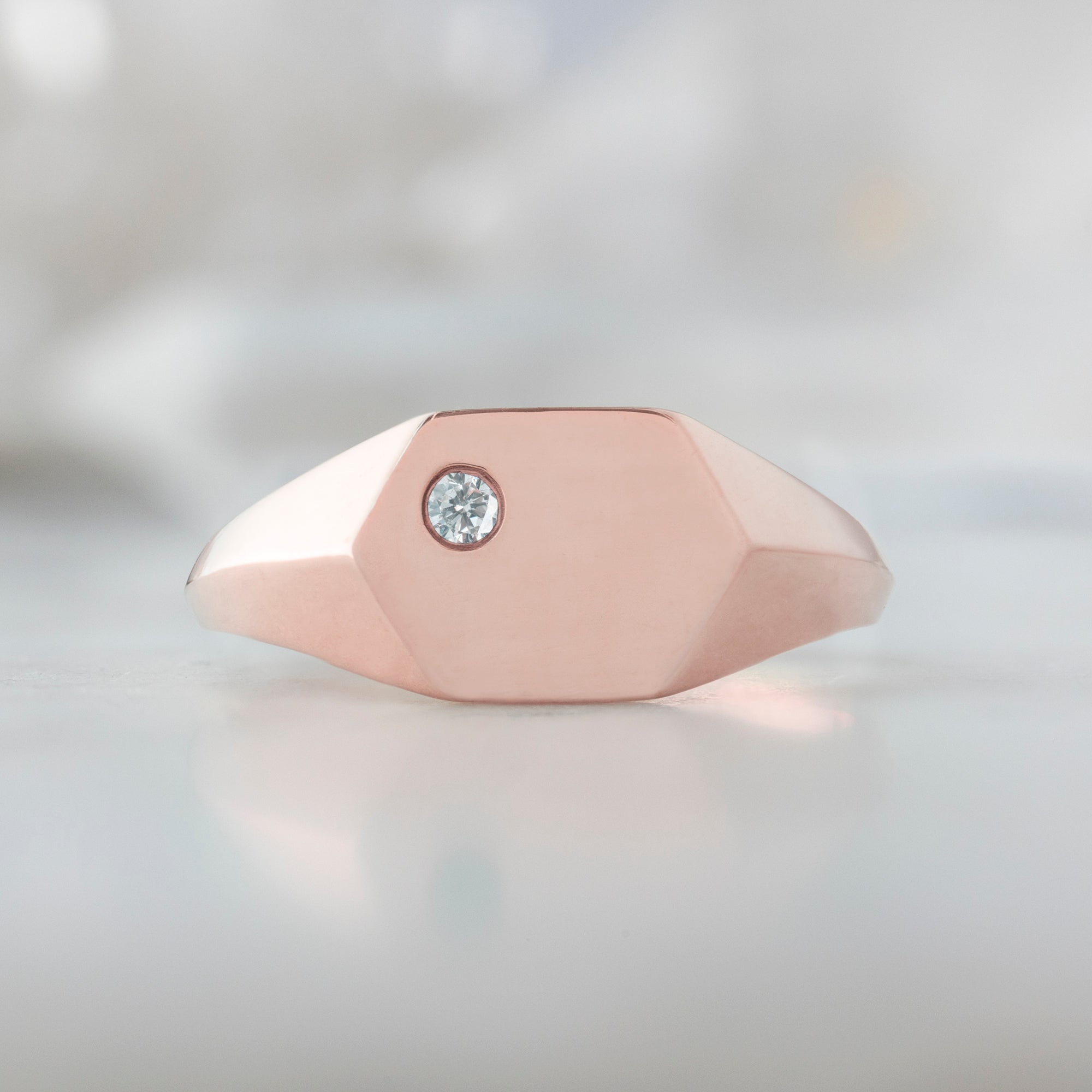 The Hexagon White Diamond Signet Ring | Yellow, Rose or White Gold