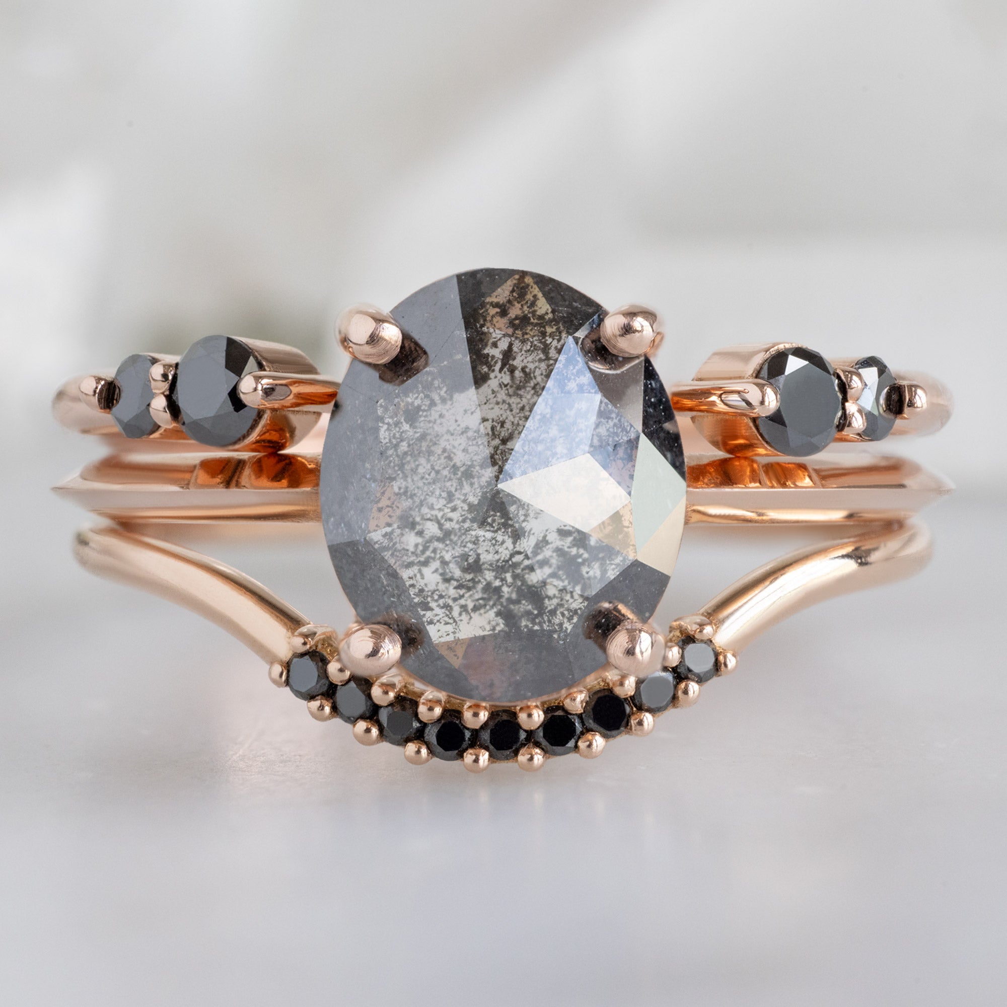 The Luxe Open Cuff Round Black Diamond Stacking Band | Yellow, Rose or White Gold