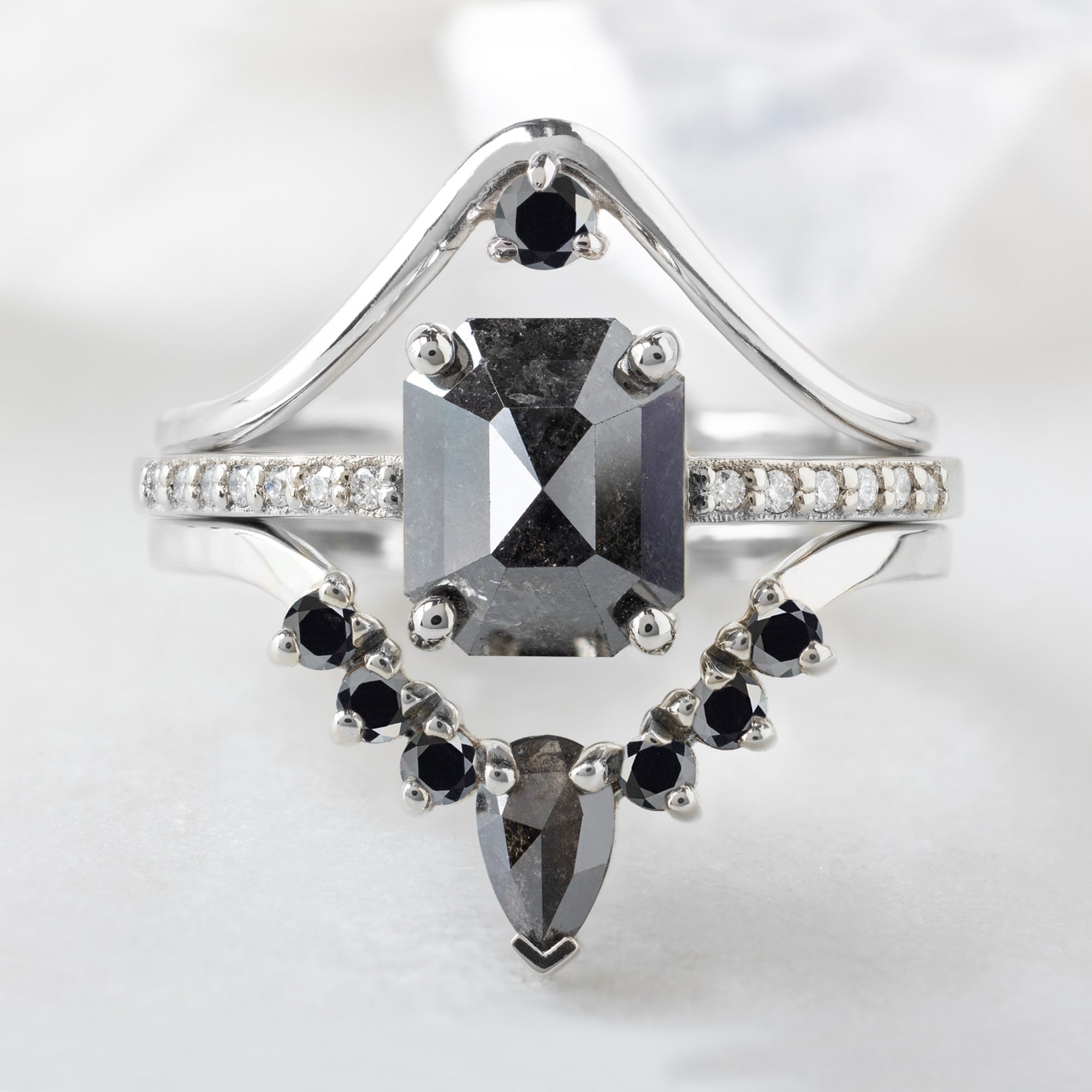 Alexis Russell Wedding Bands Black Diamond Peak Stacking Band | Yellow, Rose or White Gold