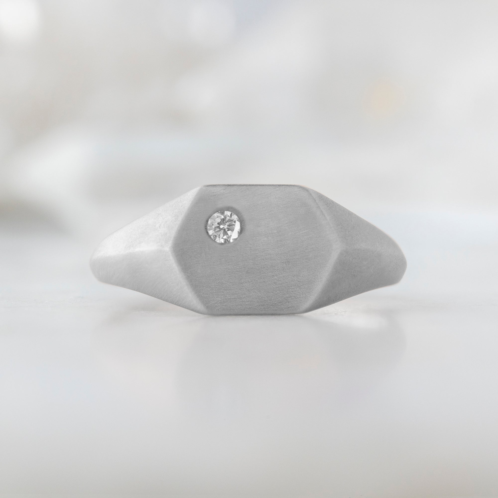 The Hexagon White Diamond Signet Ring | Yellow, Rose or White Gold