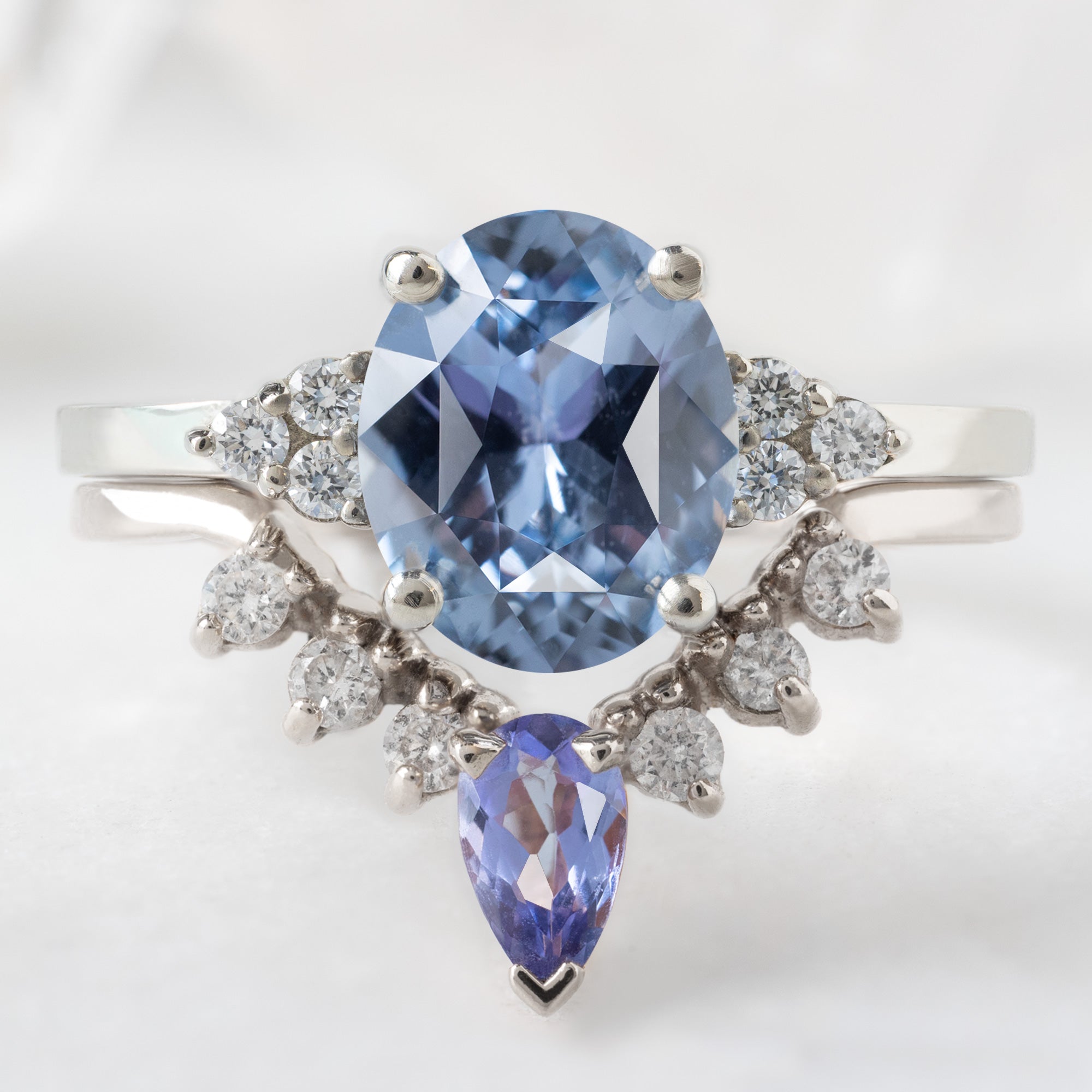 Tanzanite + White Diamond Sunburst Stacking Band | Yellow, Rose or White Gold
